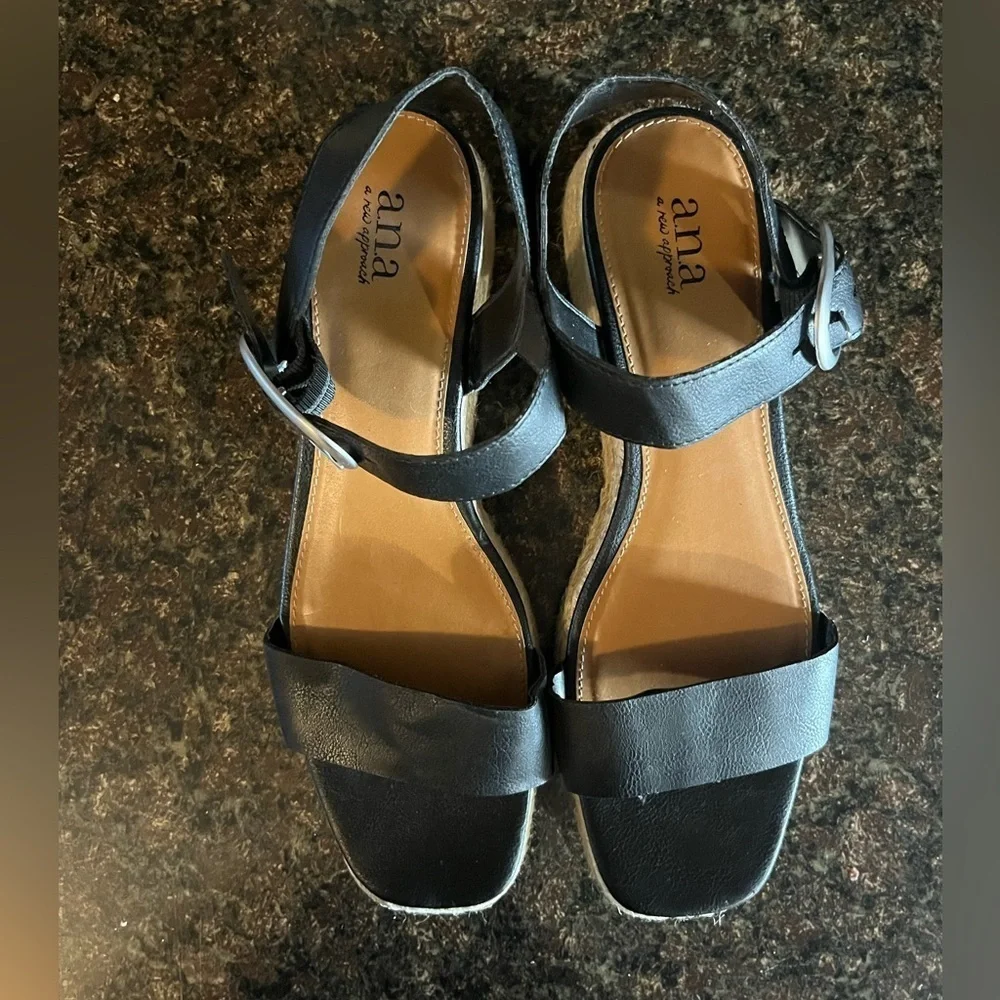 a.n.a Black Strappy Rope Wedge Sandals